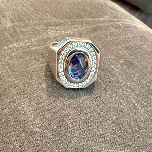 Elegant Silver and Blue Gemstone Ring size 8